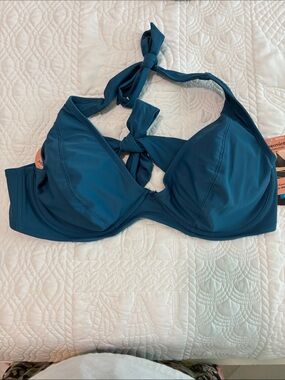 Shapermint Teal Halter Swim Top with Underwire Support